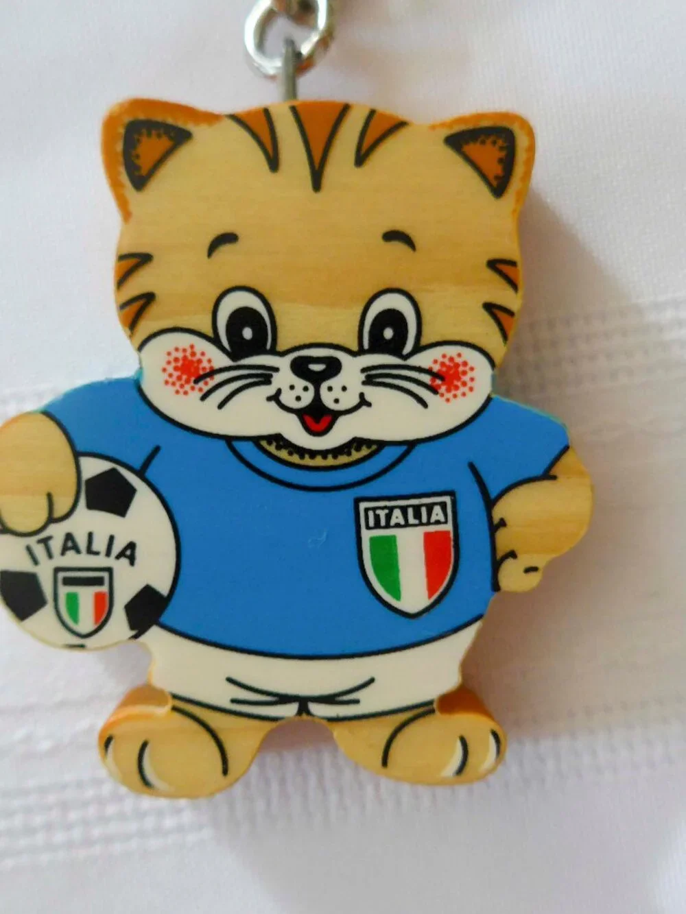 Set of Two Bartolucci Italy Wood Cat Gli Azzurri EUFA Keychain